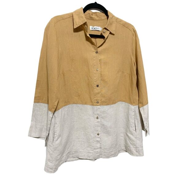 I Linen Lifestyle Classic Button Down Two Tone Caramel Natural Side Pocket Small - Picture 3 of 11